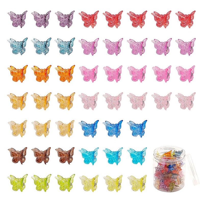 XIEHE 50 Packs Assorted Color Butterfly Hair Clips, Beautiful Mini Butterfly Hair Clips Hair Accessories for Women and Girls (Glitter Color) - Image 1