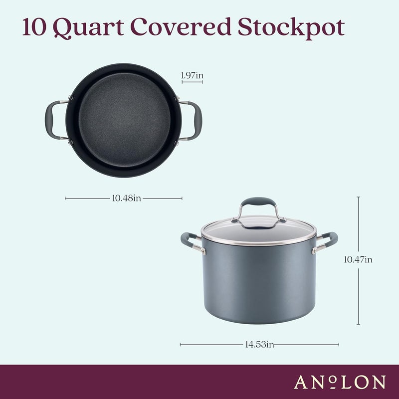 Anolon Advanced Home Hard-Anodized Nonstick Open Stock Cookware (10 Qt Stock Pot, Moonstone) - Image 2