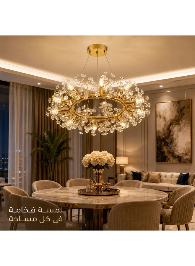 80cm Round Modern LED Crystal Gold Bouquet Chandelier with 3 Lighting Colors: White, Warm, and Cool, for Reception and Living Room - Image 1