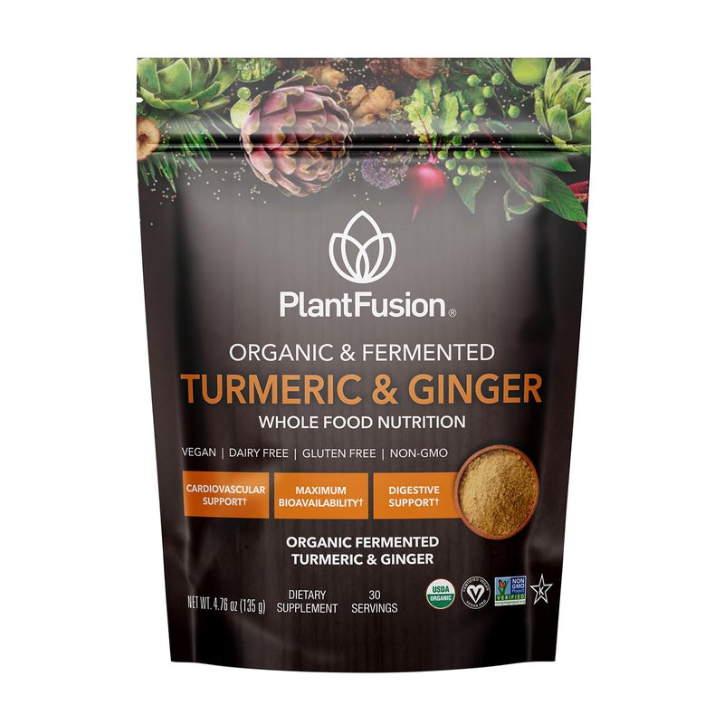 PlantFusion Turmeric and Ginger Drink Mix Fermented Whole Food Nutrition Herbal Supplement Powder with Curcuminoids USDA Certified Organic NonGMO Vegan GlutenFree 476 oz 30 Servings