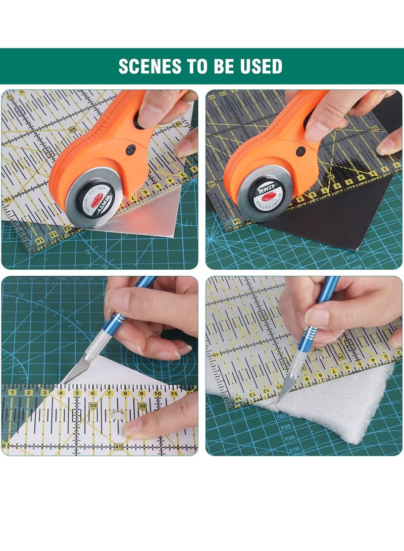 KASTWAVE 45mm Fabric Cutter Set, 96 PCS Rotary Cutter Kit,  5 Pcs Replacement Blades, Cutting Mat, Patchwork Ruler, Carving Knife,Scissors, Storage Bag, Sewing Clips,Sewing Full Tools for Quilting Supplies - Image 3