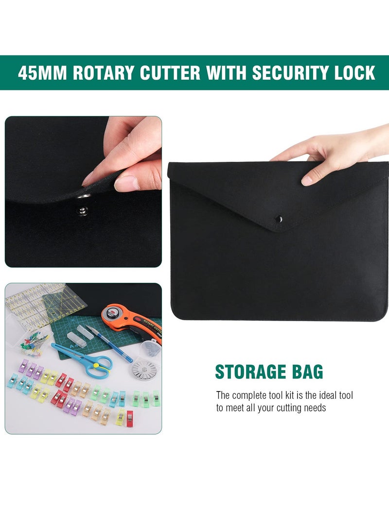 KASTWAVE 45mm Fabric Cutter Set, 96 PCS Rotary Cutter Kit,  5 Pcs Replacement Blades, Cutting Mat, Patchwork Ruler, Carving Knife,Scissors, Storage Bag, Sewing Clips,Sewing Full Tools for Quilting Supplies - Image 4