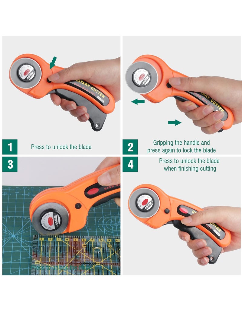 KASTWAVE 45mm Fabric Cutter Set, 96 PCS Rotary Cutter Kit,  5 Pcs Replacement Blades, Cutting Mat, Patchwork Ruler, Carving Knife,Scissors, Storage Bag, Sewing Clips,Sewing Full Tools for Quilting Supplies - Image 2