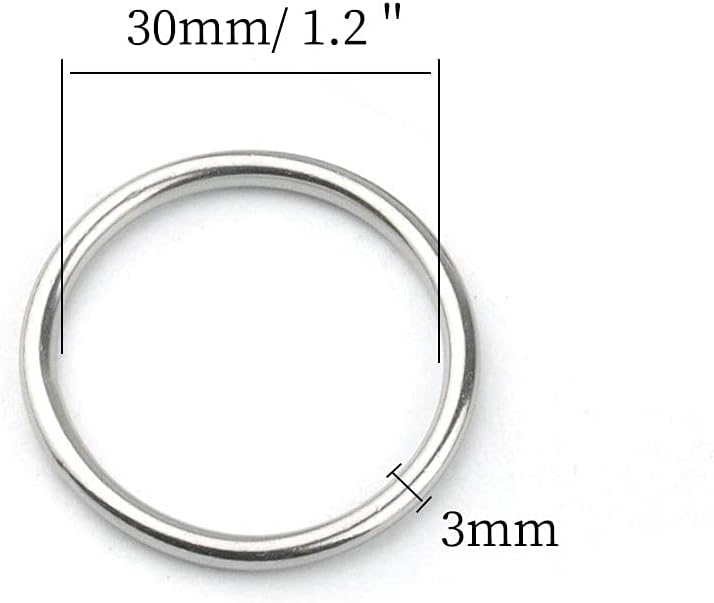 Hamineler 30 PCS Welded Stainless Steel O-Ring Welded Round Rings for Camping Belt, Dog Leashes, Luggage Accessories (3mm×30mm ID) - Image 2