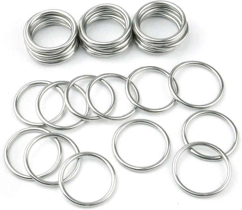 Hamineler 30 PCS Welded Stainless Steel O-Ring Welded Round Rings for Camping Belt, Dog Leashes, Luggage Accessories (3mm×30mm ID) - Image 1