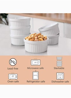 Mash 6 Pieces Ceramic Ramekins 6Oz White Souffle Oven Safe Stoneware Bakeware Porcelain Ramekin Set Serving For Sauces Dipping Onion Soup Lava Cake Flan Creme Brulee Pudding Mini Custard Dishes Pack Of Six  - Image 2