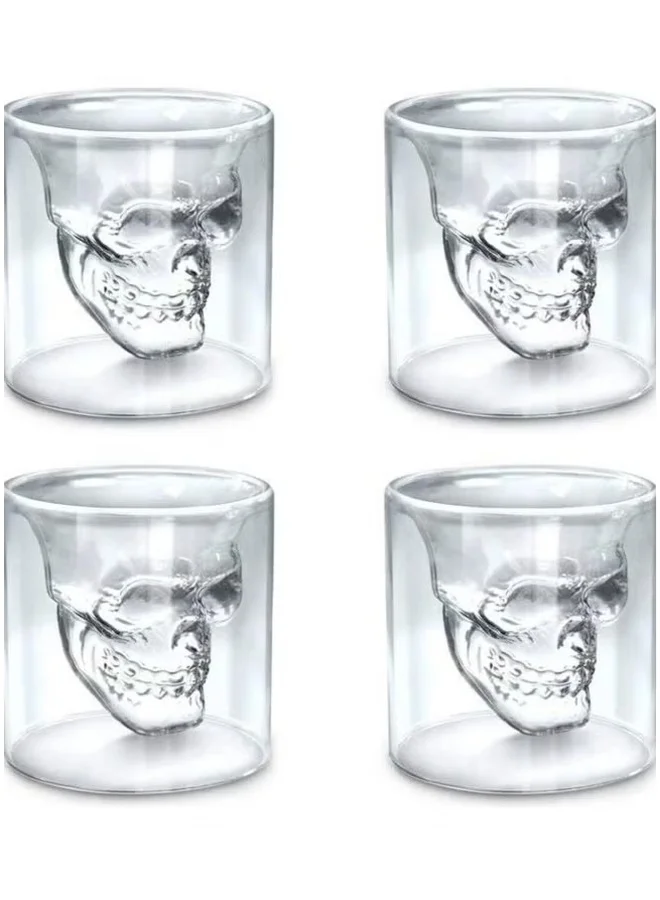 1Chase Set of 4- 75ML Skull Shot Glasses Clear