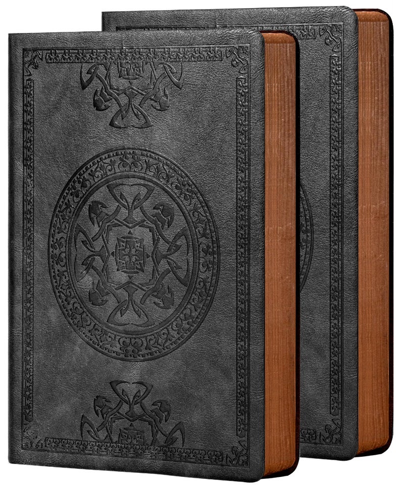 CAGIE 2 Pack Leather Vintage Journal for Men Soft Cover Lined Pages Notebook 180 Lay Flat for Writing Travel Diary, 5.7'' x 8.3'', Black - Image 1