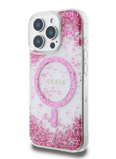 GUESS iPhone 16 Pro Magsafe case IML Hard Cover with Marble Design / Drop protection / Slim Profile / Comfortable Grip-Fuschia