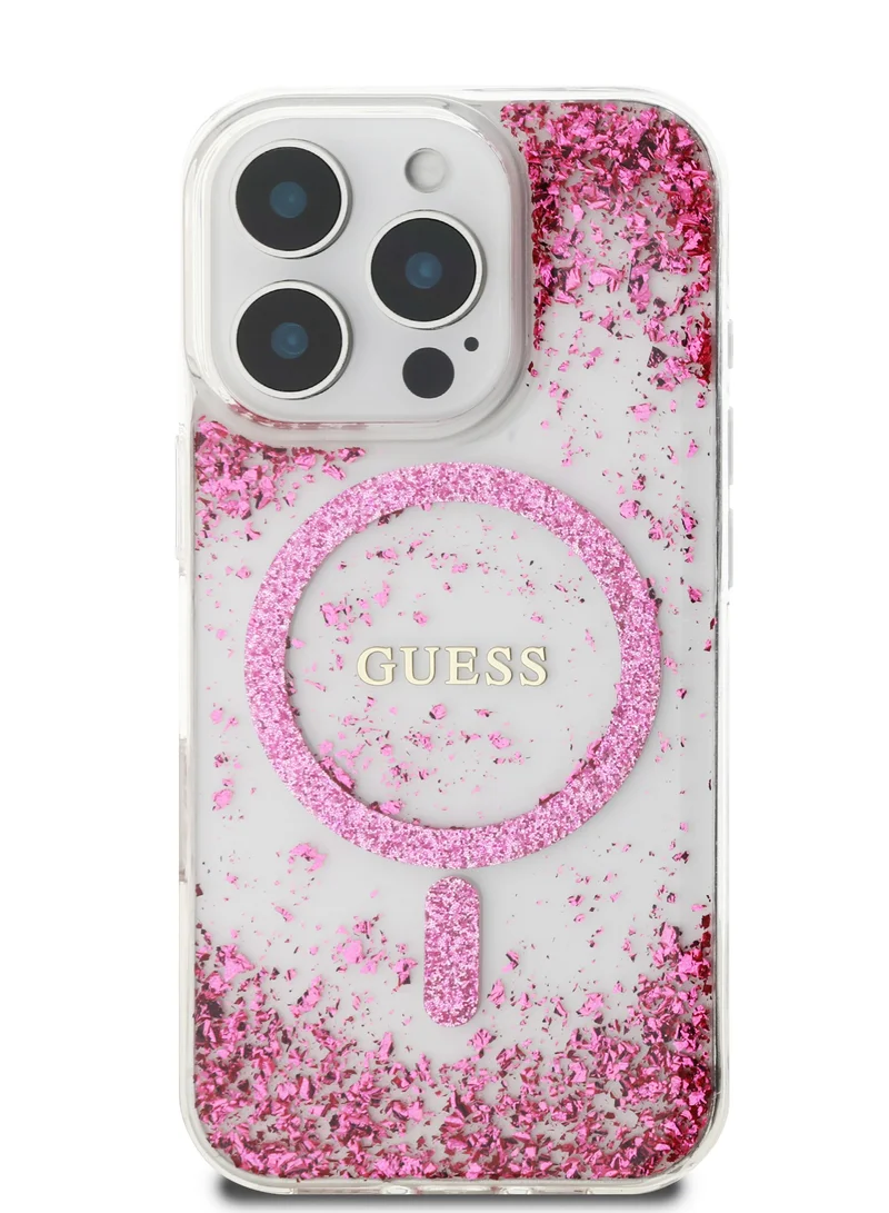 GUESS iPhone 16 Pro Magsafe case IML Hard Cover with Marble Design / Drop protection / Slim Profile / Comfortable Grip-Fuschia