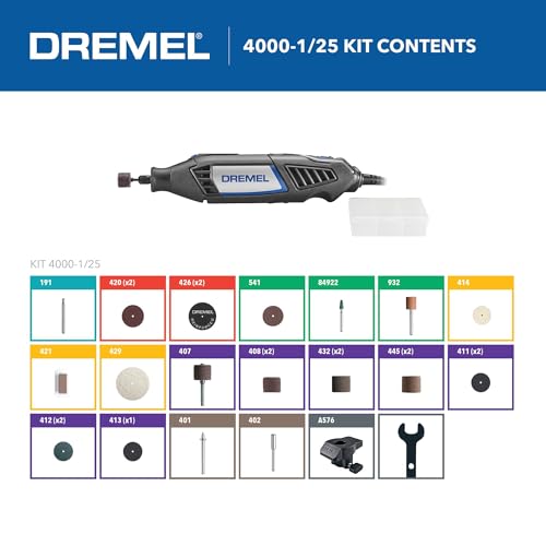 DREMEL مجموعة أدوات دريمل 4000-1/25 ذات السرعة المتغيرة - أداة نقش، مصقل، وساند - مثالية للقطع، صنفرة التفاصيل، النقش، نحت الخشب، والتلميع - 1 ملحق و25 ملحقاً - Image 2