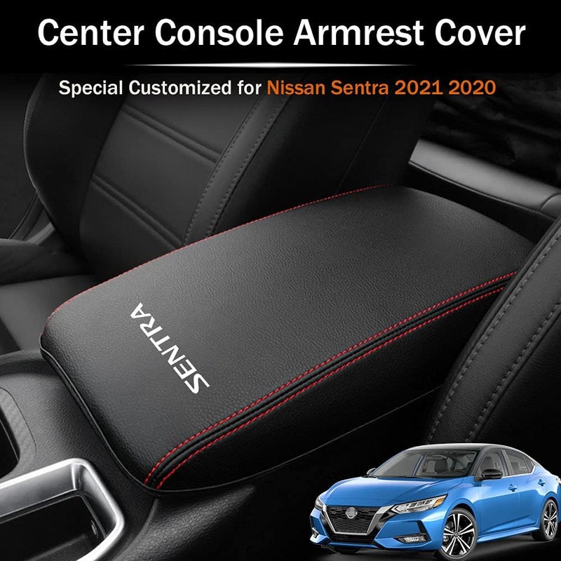 LEXLEY Armrest Box Cover for Nissan Sentra 2020-2024 - Waterproof Anti-Scratch Leather Protector with Red Stitches - Image 2