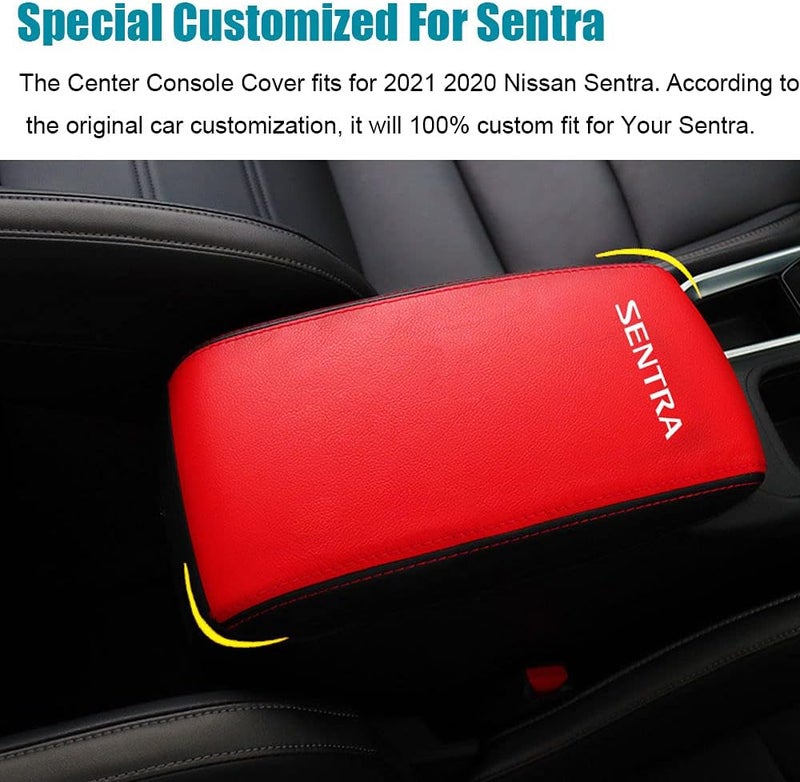 LEXLEY Armrest Box Cover for Nissan Sentra 2020-2024 - Waterproof Anti-Scratch Leather Protector with Red Stitches - Image 3