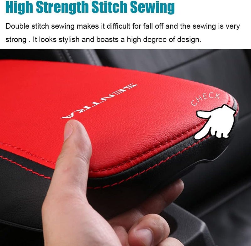 LEXLEY Armrest Box Cover for Nissan Sentra 2020-2024 - Waterproof Anti-Scratch Leather Protector with Red Stitches - Image 4