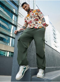 Campus Sutra Men's Forest Green Solid Cargo Parachute Trousers  - Image 2