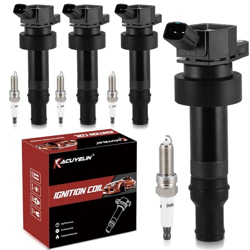 KacuYelin UF652 Ignition Coil Pack & Iridium Spark Plugs Compatible with Hyundai Accent Veloster Kia Rio Soul 1.6L L4 2012-2019 UF652 Coil Pack Sets of 4 - Image 1