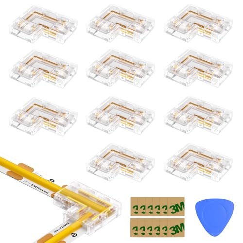 EMITEVER 8mm LED Strip Connectors 12pcs, Led Corner Connector L-Shaped Gapless Connection Solderless Transparent Tape Light Connectors for 2-Pin COB/SMD LED Strip Lights​ 5V 12V 24V 48V - Image 1