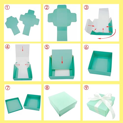 AWESON PARTY Small Square Turquoise Candy Box Blue Wedding Favors Teal Gift Boxes with Lids and Silk Ribbon for Wedding Baby Bridal Showers Birthday Party Supply, 12pc (Aqua Blue) - Image 4
