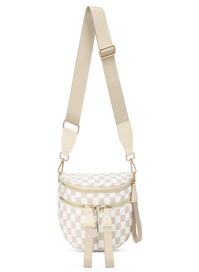 Lushandy Checkered Bum Bag For Women - Nylon Crossbody Purse - Large Belt Bag - Mom Diaper Bag - Travel - Image 1