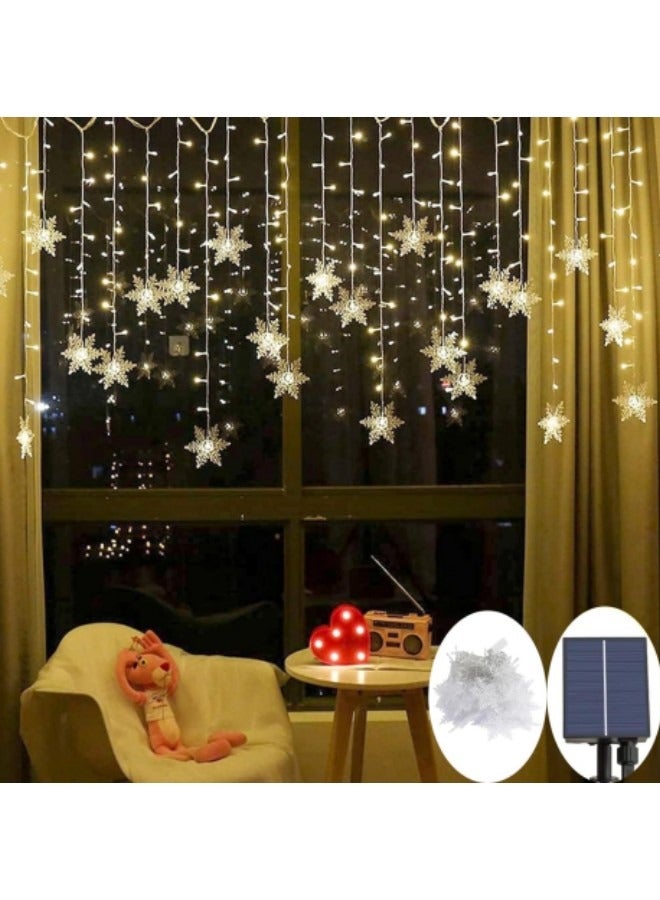 GGEROU Snowflake String Lights 13.12ft/4M LED Snowflake Icicle Lights with 19 Drops,8 Modes Connectable Window Curtain Fairy Light, Warm Light, Solar Power - Image 1