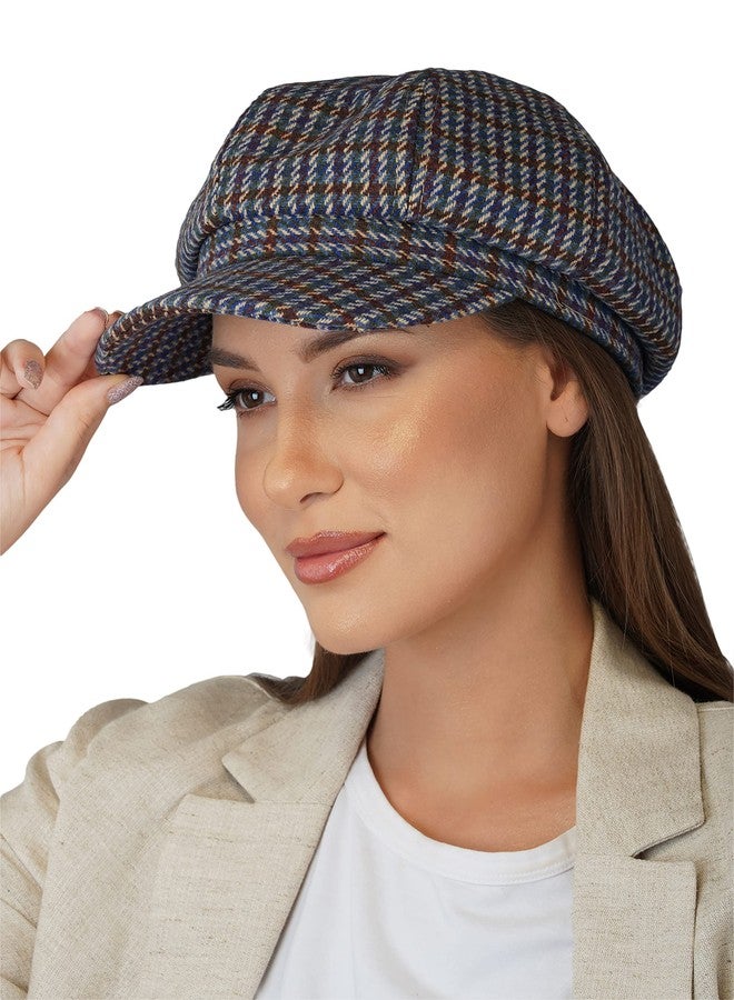 iSWEVEN Classic Cotton Beret Cap for Men & Women - Stylish Newsboy, Irish Cabbie Summer Visor Hat - Free Size (Blue-Brown, WBC8121B) - Image 1