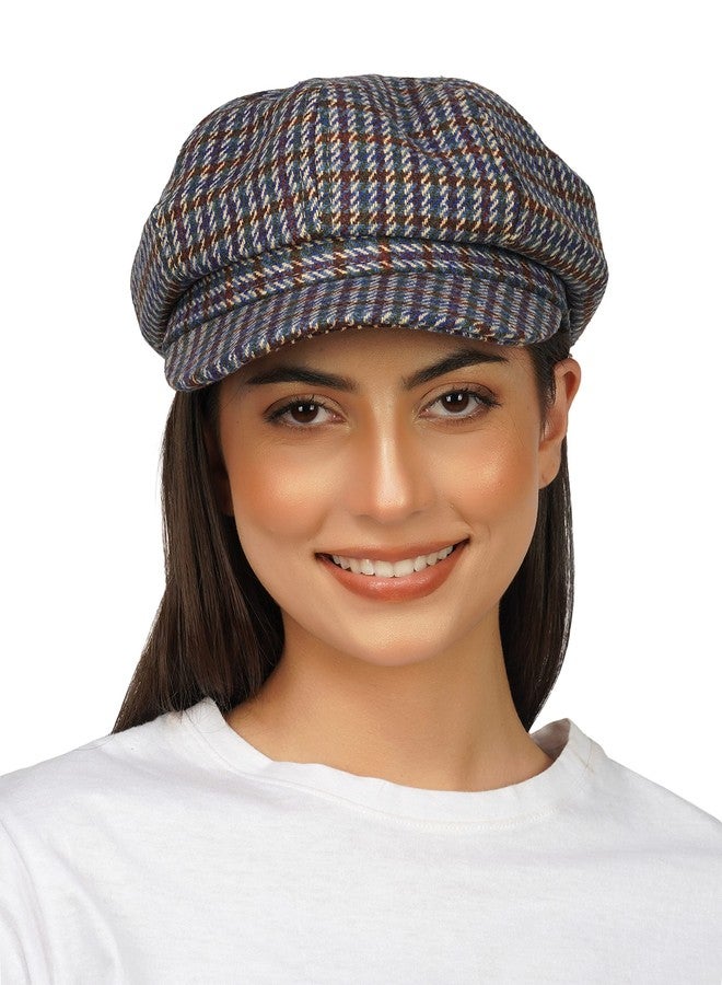 iSWEVEN Classic Cotton Beret Cap for Men & Women - Stylish Newsboy, Irish Cabbie Summer Visor Hat - Free Size (Blue-Brown, WBC8121B) - Image 2