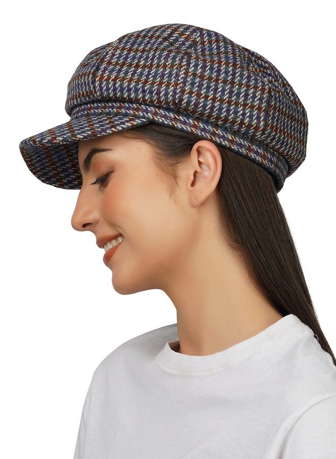 iSWEVEN Classic Cotton Beret Cap for Men & Women - Stylish Newsboy, Irish Cabbie Summer Visor Hat - Free Size (Blue-Brown, WBC8121B) - Image 3
