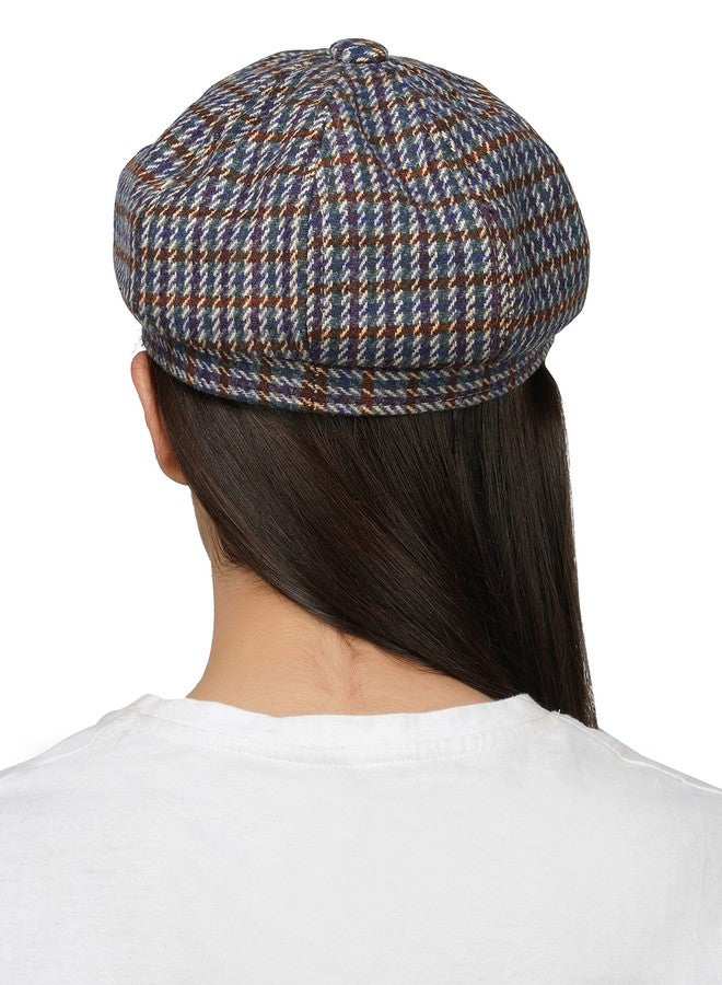 iSWEVEN Classic Cotton Beret Cap for Men & Women - Stylish Newsboy, Irish Cabbie Summer Visor Hat - Free Size (Blue-Brown, WBC8121B) - Image 4