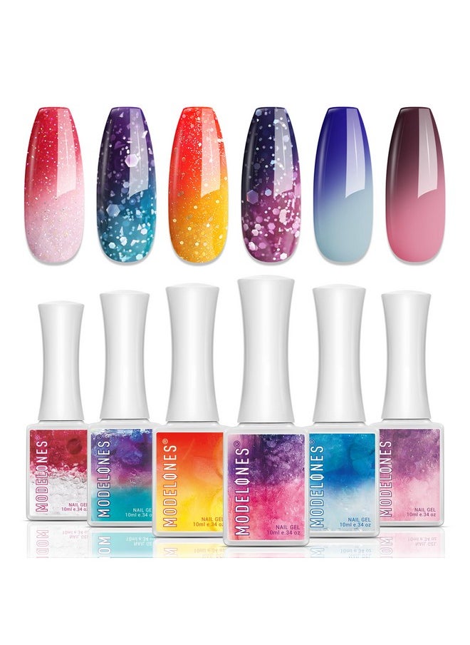 modelones - Color Changing Gel Nail Polish 6 Colors Summer Pink Blue Purple Orange Neon Mood Temperature Change Gel Polish Set Soak Off Diy Home Nail Art Gift - Image 1
