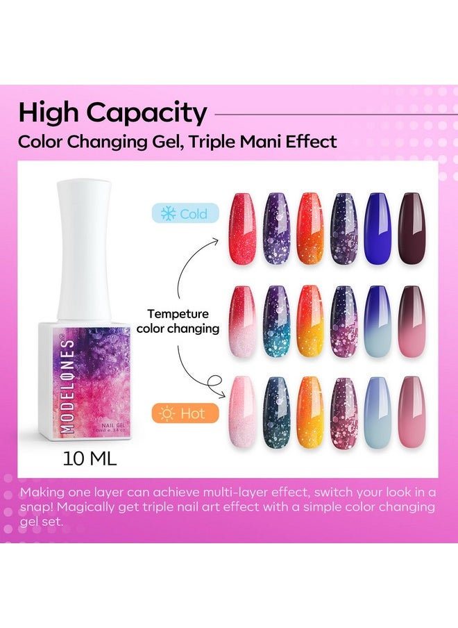 modelones - Color Changing Gel Nail Polish 6 Colors Summer Pink Blue Purple Orange Neon Mood Temperature Change Gel Polish Set Soak Off Diy Home Nail Art Gift - Image 1