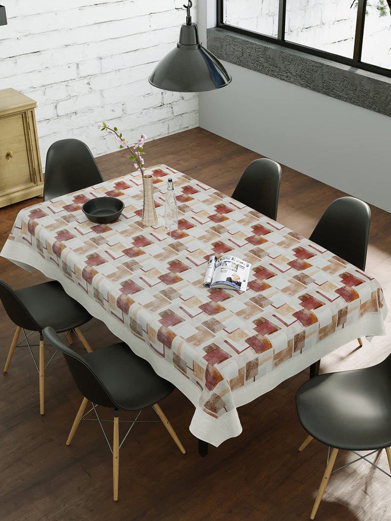Clasiko Flowered Anti Slip Rectangular Dining Table Cover 6 Seater Dark Brown Checks with Dots 60x90 InchesPolyvinyl Chloride Pack of 1 - Image 1