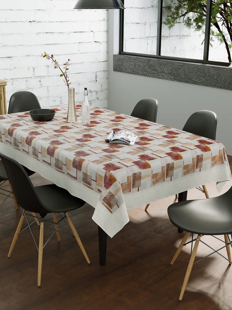 Clasiko Flowered Anti Slip Rectangular Dining Table Cover 6 Seater Dark Brown Checks with Dots 60x90 InchesPolyvinyl Chloride Pack of 1 - Image 2