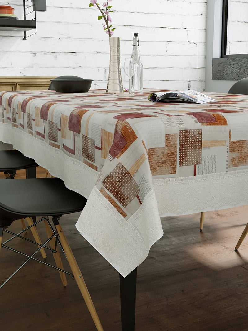 Clasiko Flowered Anti Slip Rectangular Dining Table Cover 6 Seater Dark Brown Checks with Dots 60x90 InchesPolyvinyl Chloride Pack of 1 - Image 3