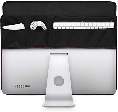 TXEsign Monitor Dust Cover, PU Leather PC Computer Monitor Screen Display Protector with Rear Pocket for IMAC 27 inch Slim A1862/A1419 (27", Black) - Image 1