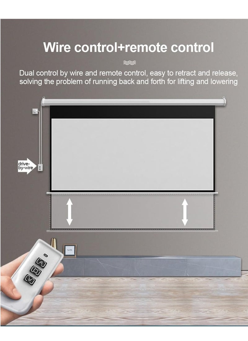 FlashHawk - 100 Inch 16:9 Wall Mount Electric Projector Screen Motorized Projection Curtain with Remote Control For Business/School/Office/Meeting - Image 1