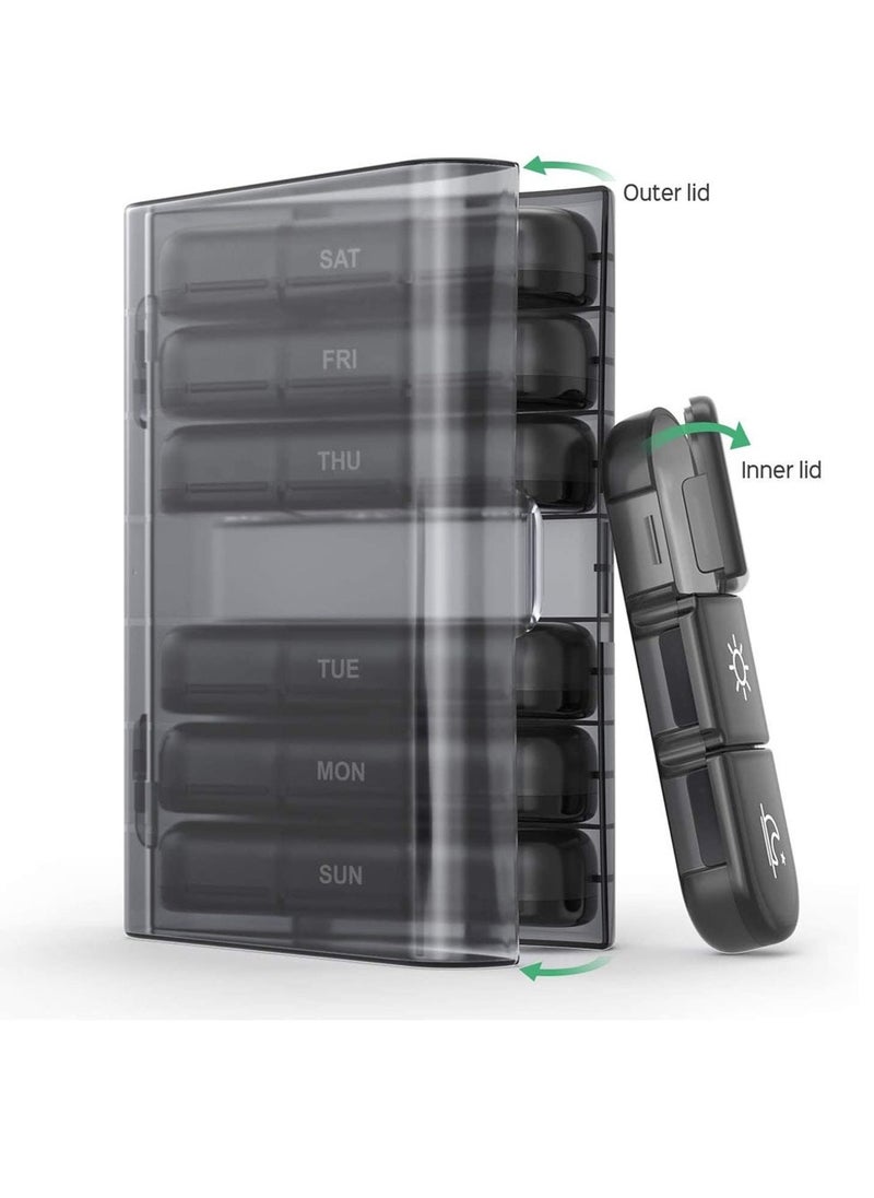 Weekly Pill Organizer 4 Times a Day with 7 Daily Large Pill Box Cases to Hold Fish Oils, Vitamins, Supplements, Medication