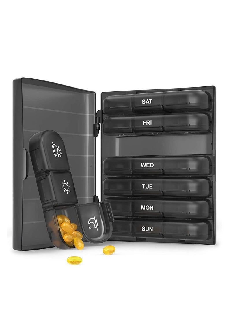Weekly Pill Organizer 4 Times a Day with 7 Daily Large Pill Box Cases to Hold Fish Oils, Vitamins, Supplements, Medication