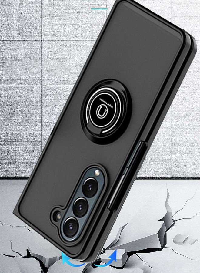 Case for Samsung Galaxy Z Fold 5 Rotational Metal Ring Kickstand Cover Shockproof Bumper Matte Finish Hard Back Case Anti Fingerprint Magnetic Car Mount Cover for Samsung Galaxy Z fold 5 (Black) - Image 4