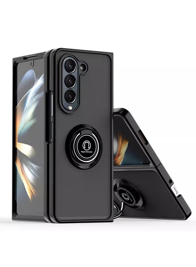 Case for Samsung Galaxy Z Fold 5 Rotational Metal Ring Kickstand Cover Shockproof Bumper Matte Finish Hard Back Case Anti Fingerprint Magnetic Car Mount Cover for Samsung Galaxy Z fold 5 (Black) - Image 1