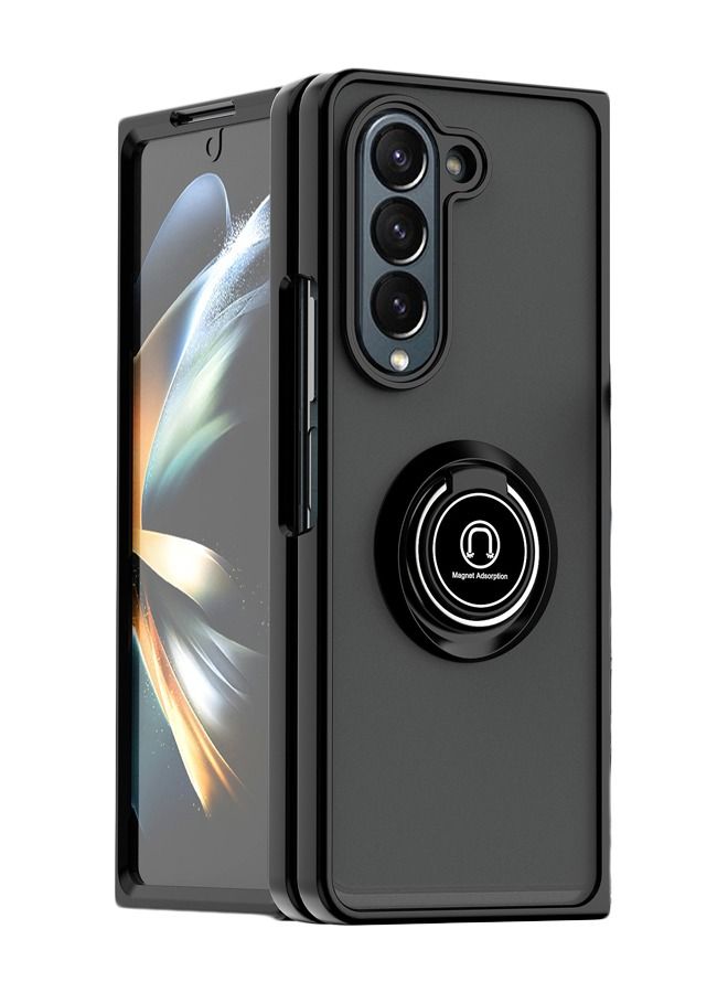 Case for Samsung Galaxy Z Fold 5 Rotational Metal Ring Kickstand Cover Shockproof Bumper Matte Finish Hard Back Case Anti Fingerprint Magnetic Car Mount Cover for Samsung Galaxy Z fold 5 (Black) - Image 3