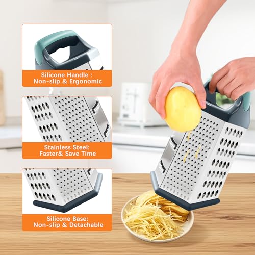 Kofebe Cheese Grater, Box Graters for Kitchen, 6 Sides Stainless Steel Food Shredders for Cheese Vegetables Potatoes Carrot - Image 2