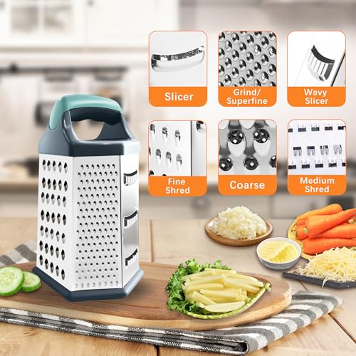 Kofebe Cheese Grater, Box Graters for Kitchen, 6 Sides Stainless Steel Food Shredders for Cheese Vegetables Potatoes Carrot - Image 3
