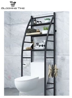 BLOOMING TIME 3-Layer Storage Rack Above The Toilet Saves Space Black  - Image 1
