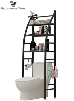 BLOOMING TIME 3-Layer Storage Rack Above The Toilet Saves Space Black  - Image 2