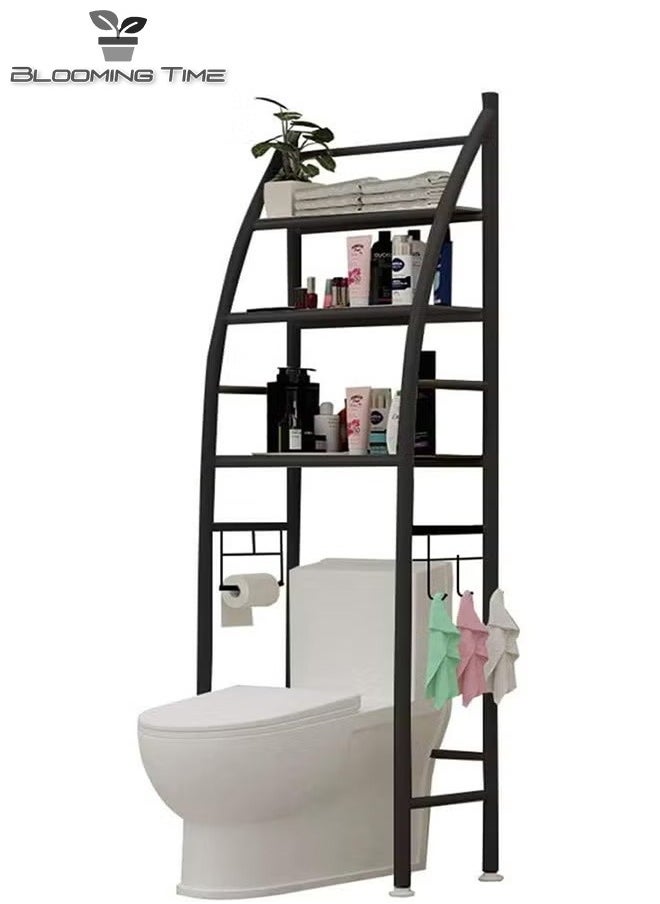 BLOOMING TIME 3-Layer Storage Rack Above The Toilet Saves Space Black  - Image 2
