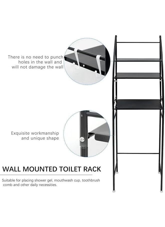 BLOOMING TIME 3-Layer Storage Rack Above The Toilet Saves Space Black  - Image 4