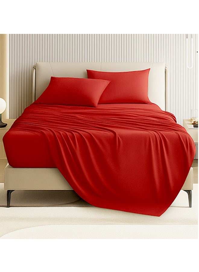 snooze Flat bed sheet set  3Pcs, bed sheet 220*235 cm+ 2 free pillowcases, Red - Image 1