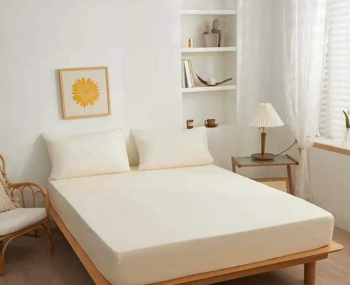 Nonu Store Hotel and Home Solid Cotton Fitted Sheet Set 3 Pieces White 160x200x30 cm