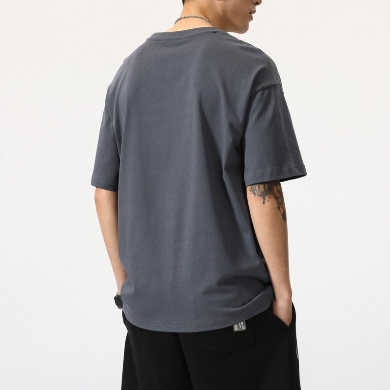 Summer solid color short sleeve men's T-shirt solid color base loose ins trendy simple all-match plus size fat half sleeve cotton T-shirt - Image 4