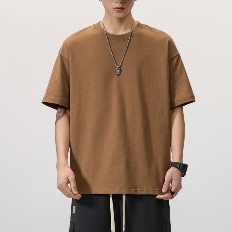 Summer solid color short sleeve men's T-shirt solid color base loose ins trendy simple all-match plus size fat half sleeve cotton T-shirt - Image 2